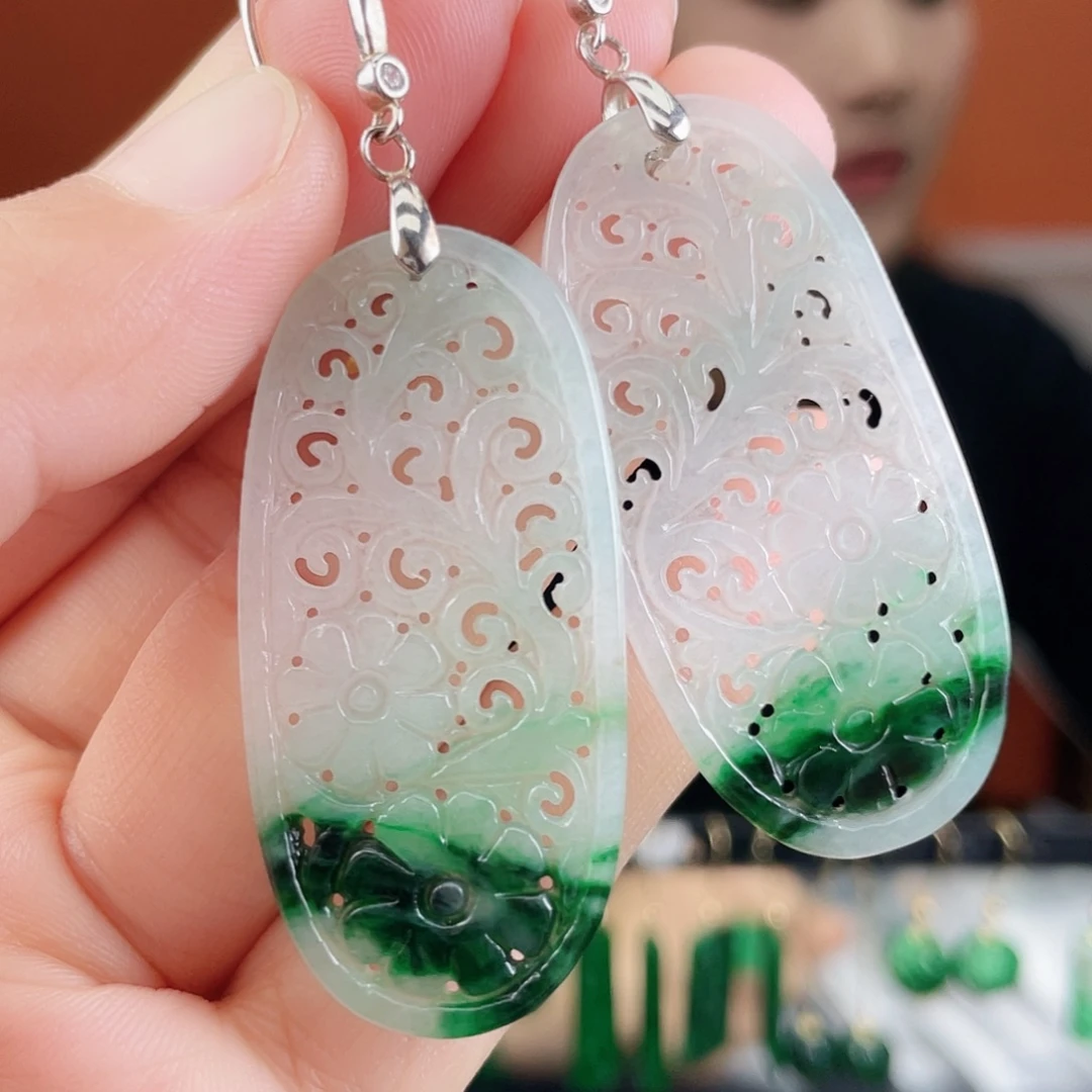 翡翠银S925镶嵌耳饰