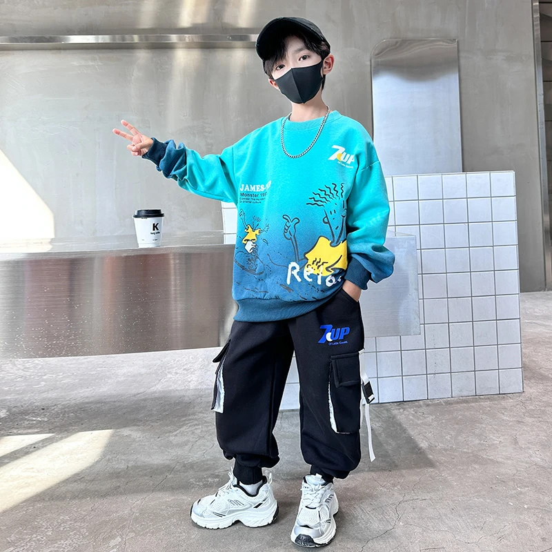 儿童装男童春装卫衣套装2025新款中大童春秋款男孩运动帅气秋季潮