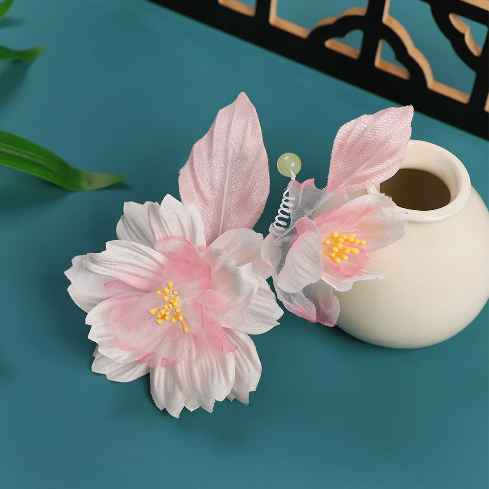 HF2562春款原创手工制作粉色重瓣樱花软簪汉服头饰妆造烫花发饰