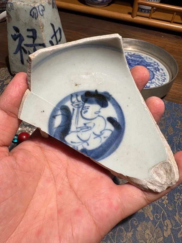 Q青花连生贵子图瓷片标本全手工绘制顺丰包邮