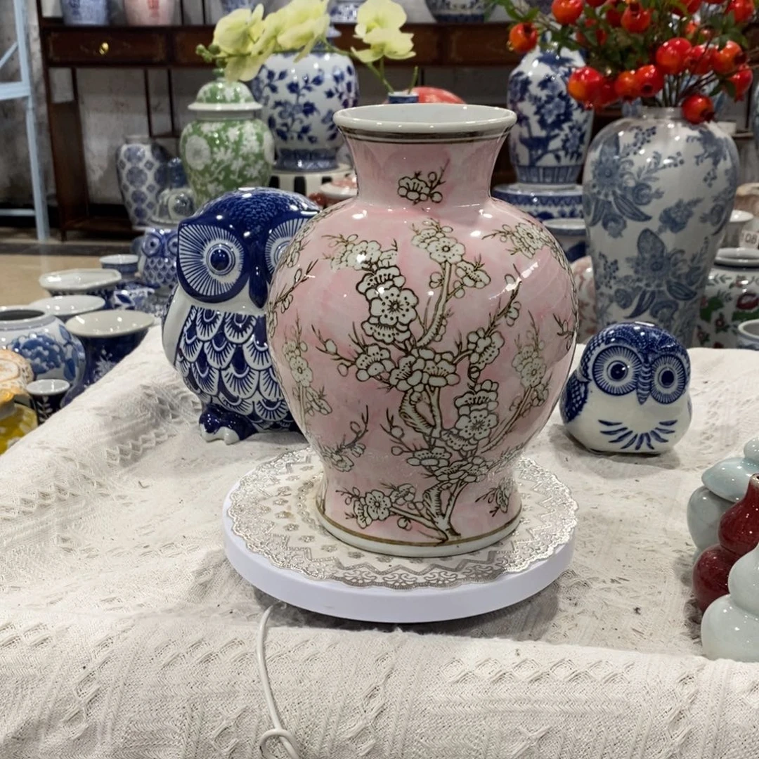 【闪购商品】摆件粉色石榴花瓶摆件……高度23