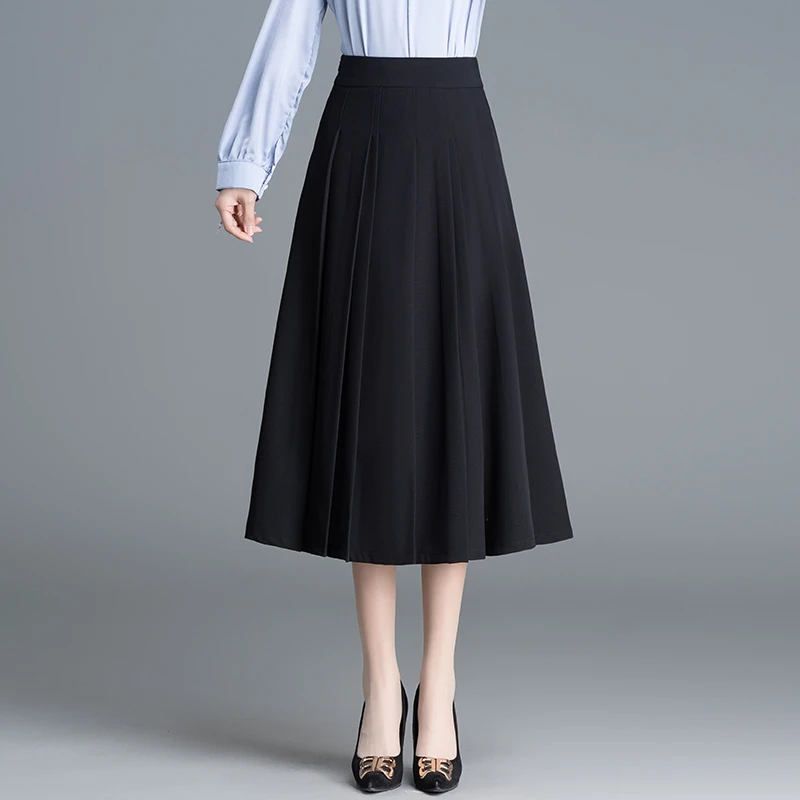 2025春季时尚夏季黑色A字百搭半身裙新款裙子高腰中长款显瘦春秋