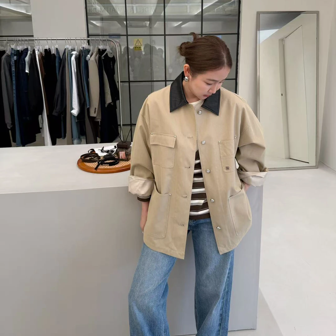 widelia秋季8029韩版巴恩风外套拼色美式复古夹克休闲风衣外套