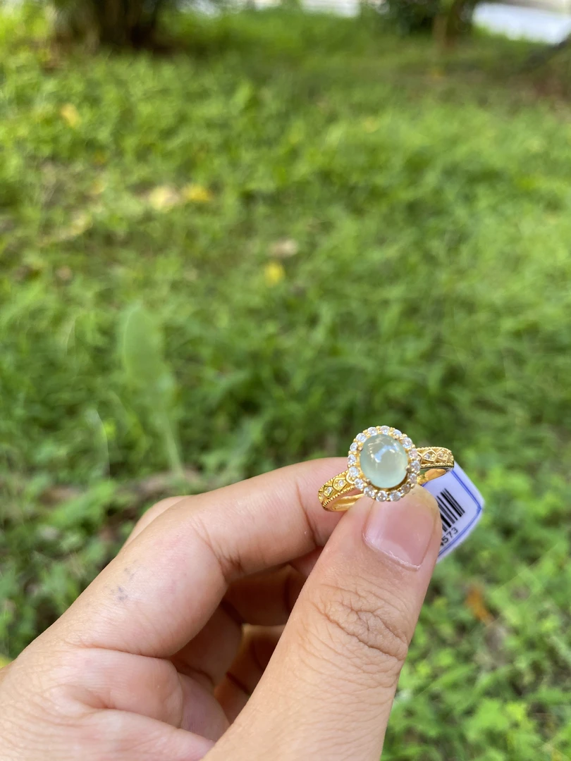 天然缅甸翡翠A货925银镶嵌戒指