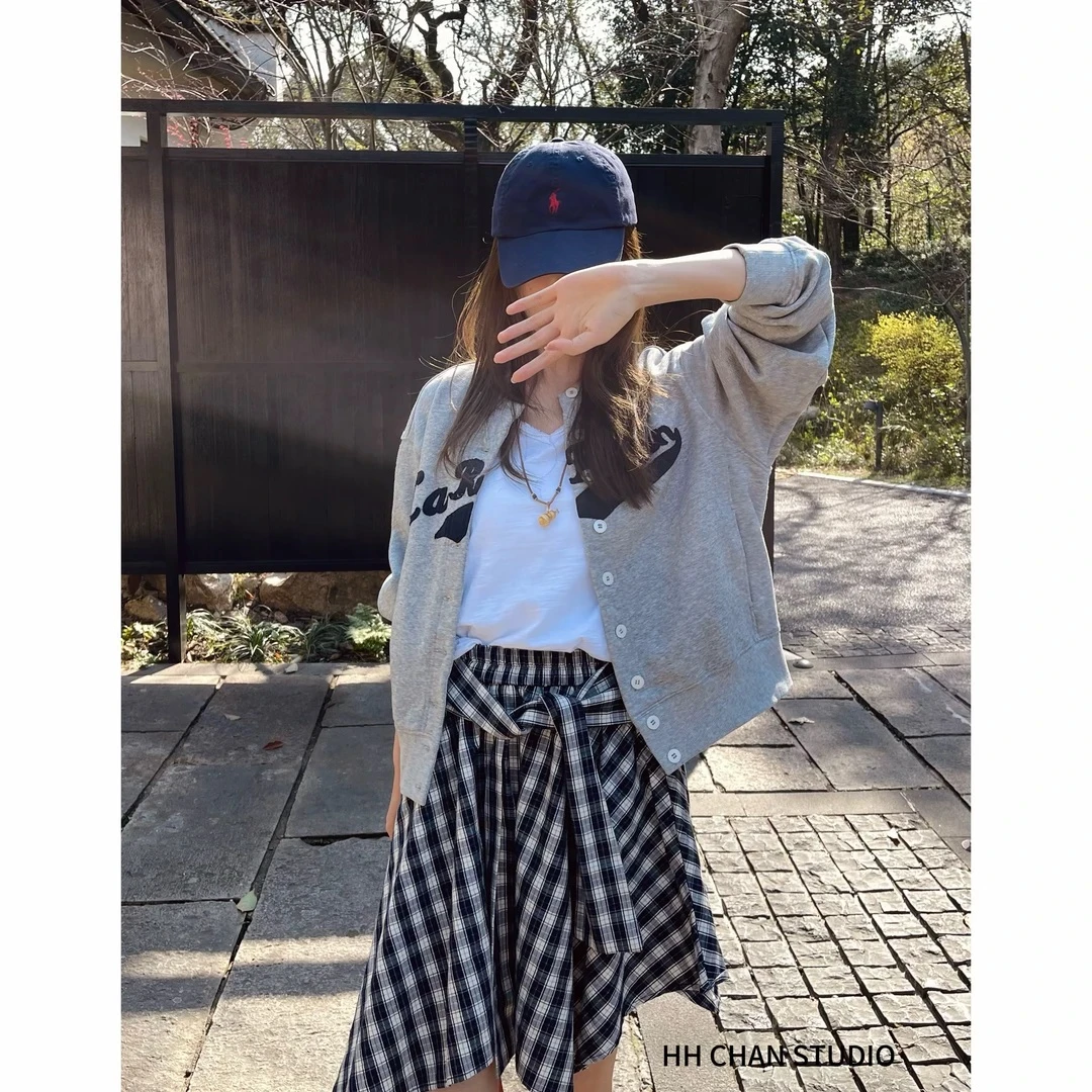 HH.CHAN“棒球女神”100%棉2025春夏百搭通勤度假显瘦灰色棒球服