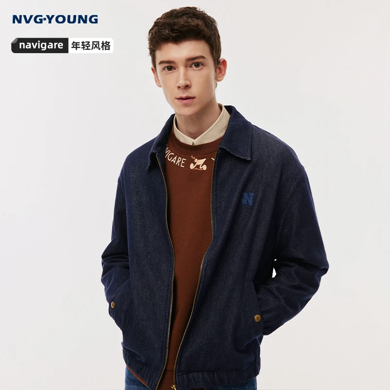 NVG·YOUNG意大利小帆船宽松蓝色翻领夹克外套男春季休闲牛仔服
