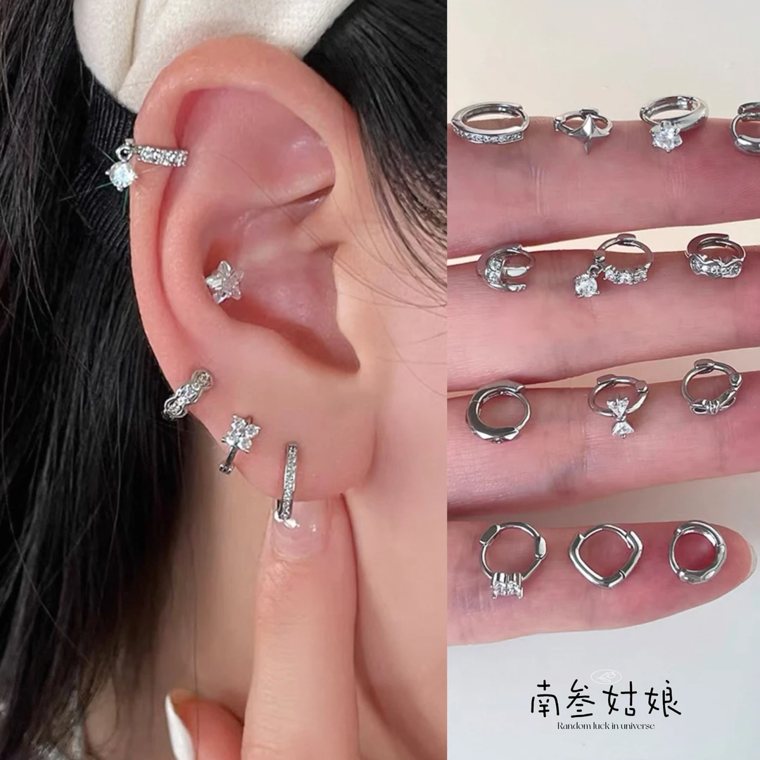 925银合成锆石耳饰 925纯银蝴蝶结星星锆石耳环小耳圈耳骨环耳钉