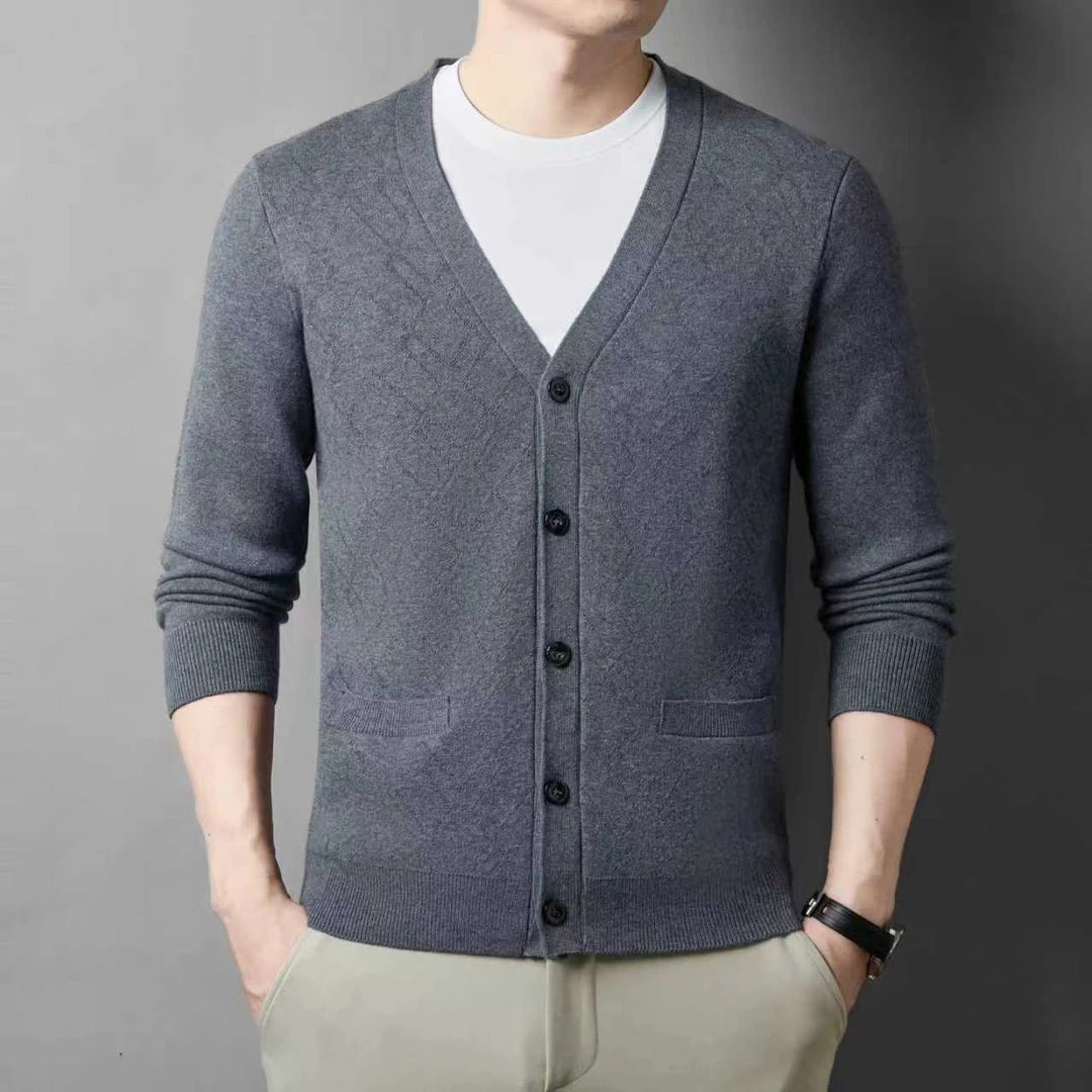 2510商务休闲时尚男士加厚开衫修身秋冬保暖中年针织羊毛长袖开衫