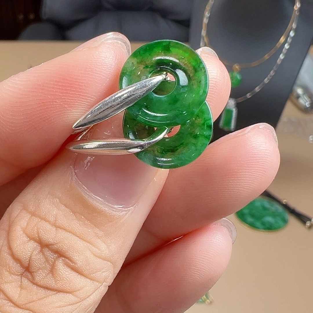 翡翠银S925镶嵌耳饰耳饰