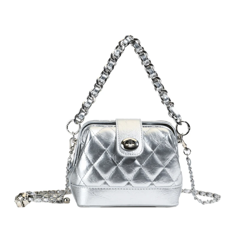 2025高级感女士贝壳包链条菱格刺绣包百搭小包单肩小斜跨医生包