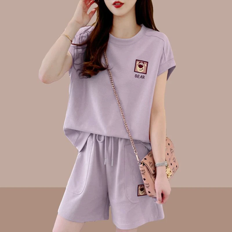 爆款短袖运动套装女夏季薄款短裤宽松大码韩版时尚洋气休闲两件套