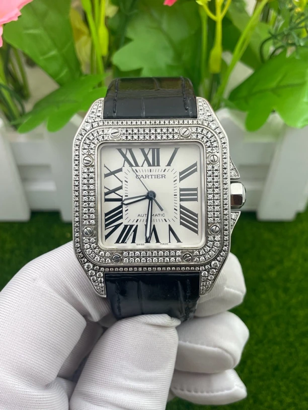 99新 Cartier/卡地亚 99新山度士大号后钻机械男表