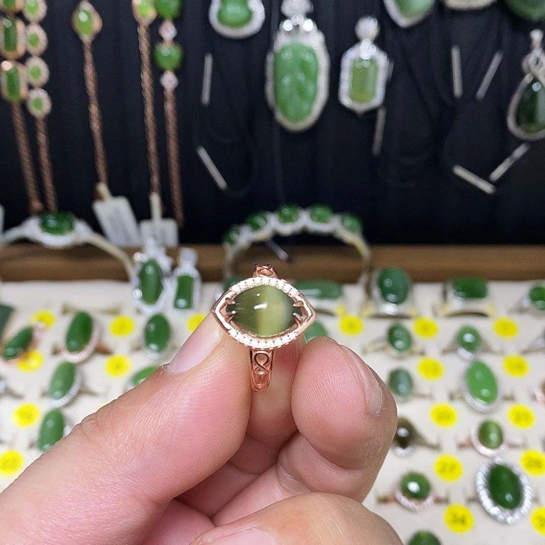 和田玉（碧玉）银S925镶嵌戒指