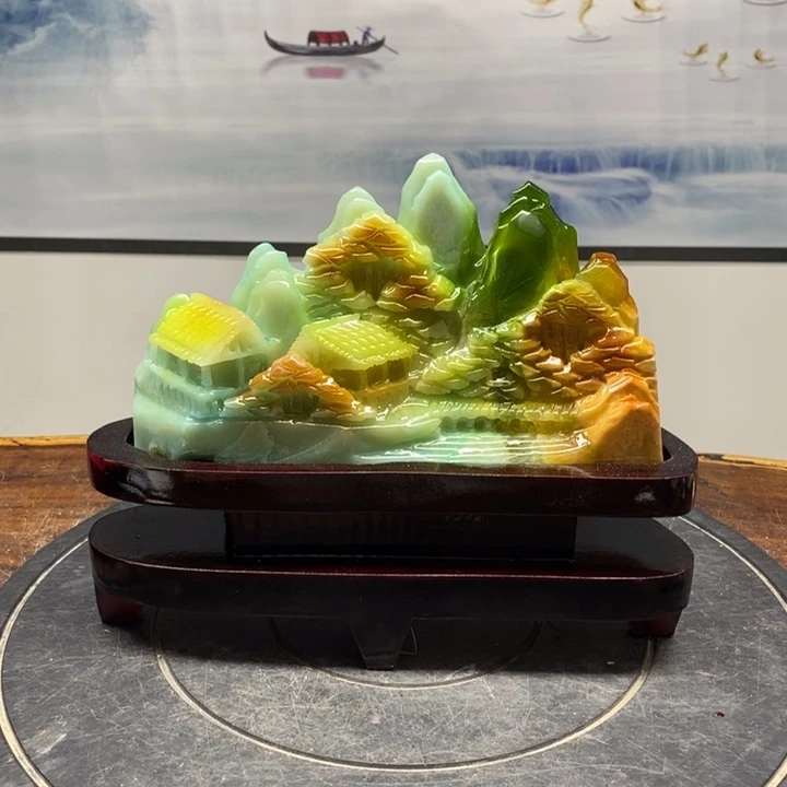 国***青石材岫岩玉山水画欣赏