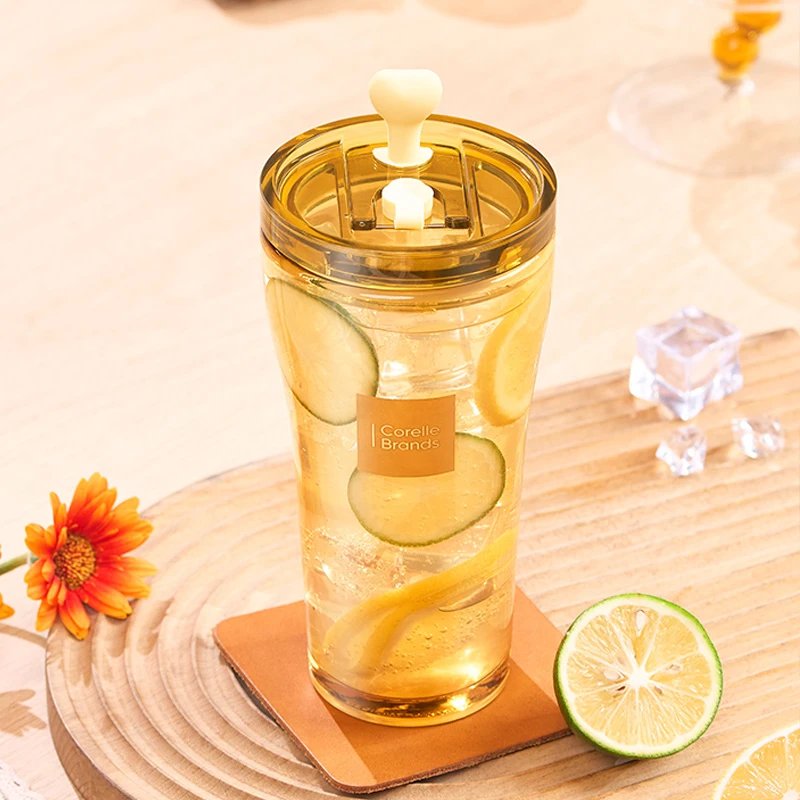 康宁餐具VISIONS心悦双饮吸管杯含杯刷吸管刷+玻璃吸管