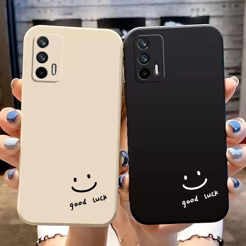 黑白简约笑脸适用realme真我q3pro手机壳RMX2205情侣防摔保护套潮