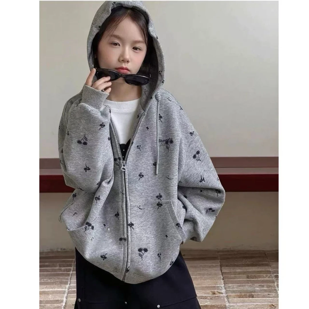 女童秋装外套2025新款儿童洋气连帽开衫上衣女大童时髦网红棒球服