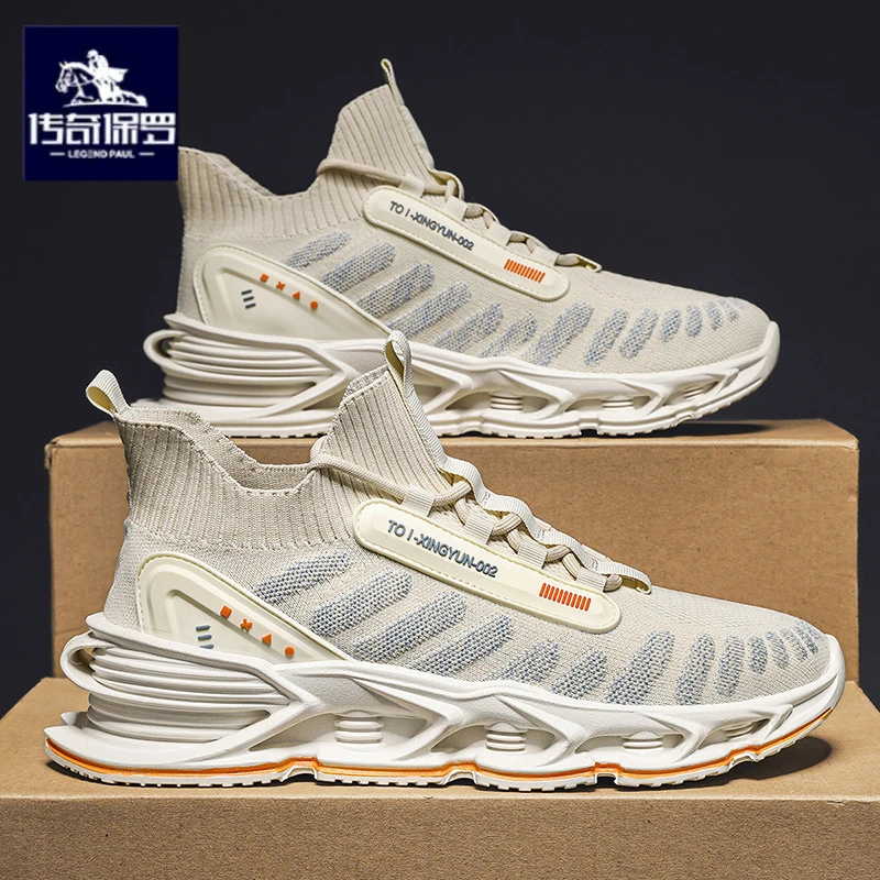传奇保罗正版飞织鞋男鞋2026新款冬季网面薄款透气跑步运动老爹鞋