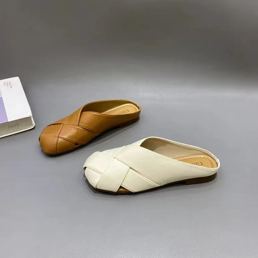 日常缝制鞋包头修面皮低跟包头拖凉拖时尚复古休闲百搭半拖