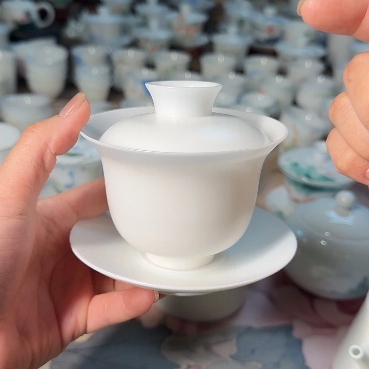 微瑕冰种薄胎素烧三才盖碗