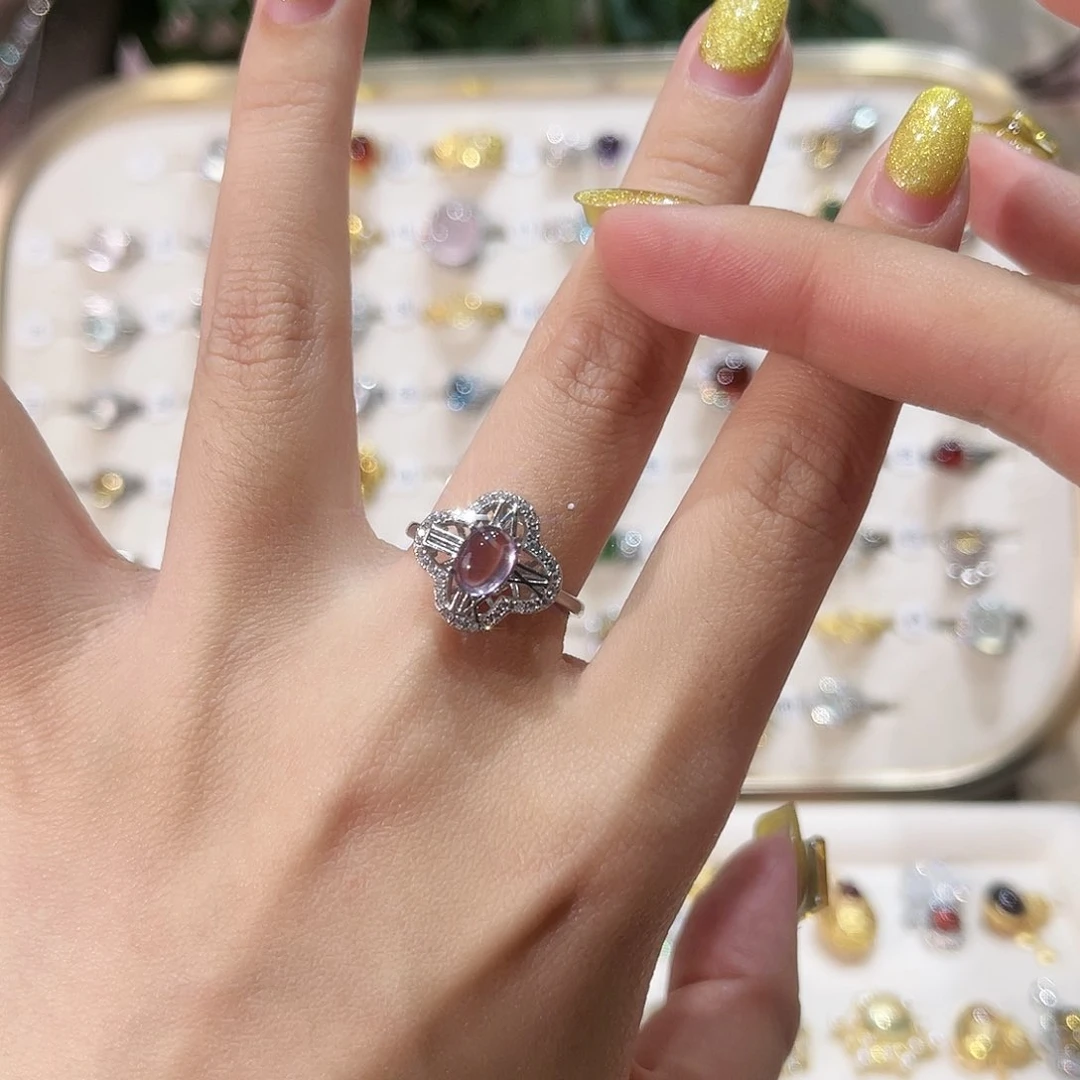 蛇纹石玉戒指银S925镶嵌