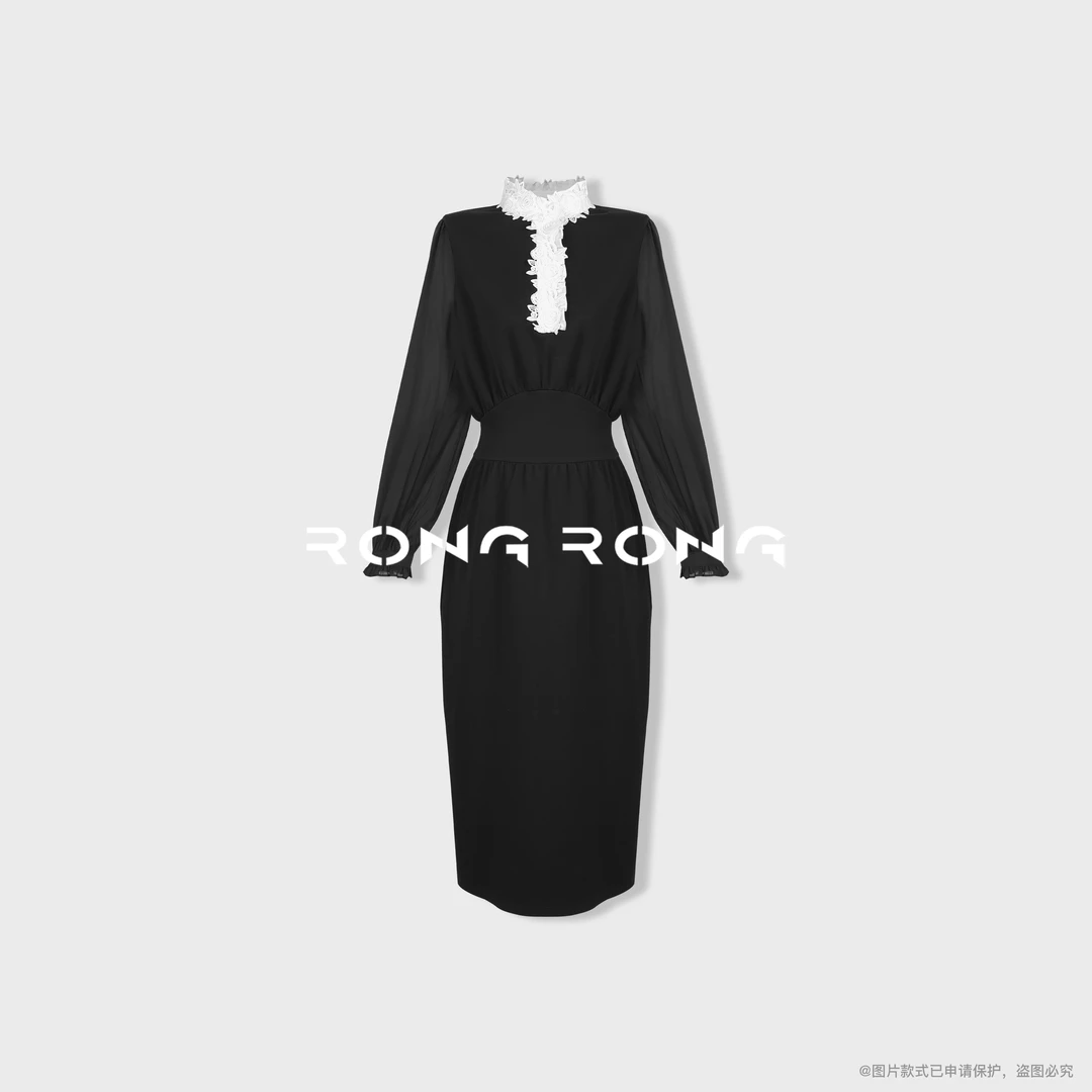 溶溶【南法玫瑰】RONGRONG 莱赛尔拼接玫瑰花边设计连衣裙ZGC6L1152