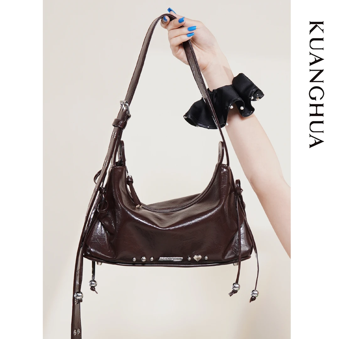 哐花村2025复古棕色托特包饺子包女通勤单肩斜挎包软皮百搭手提包