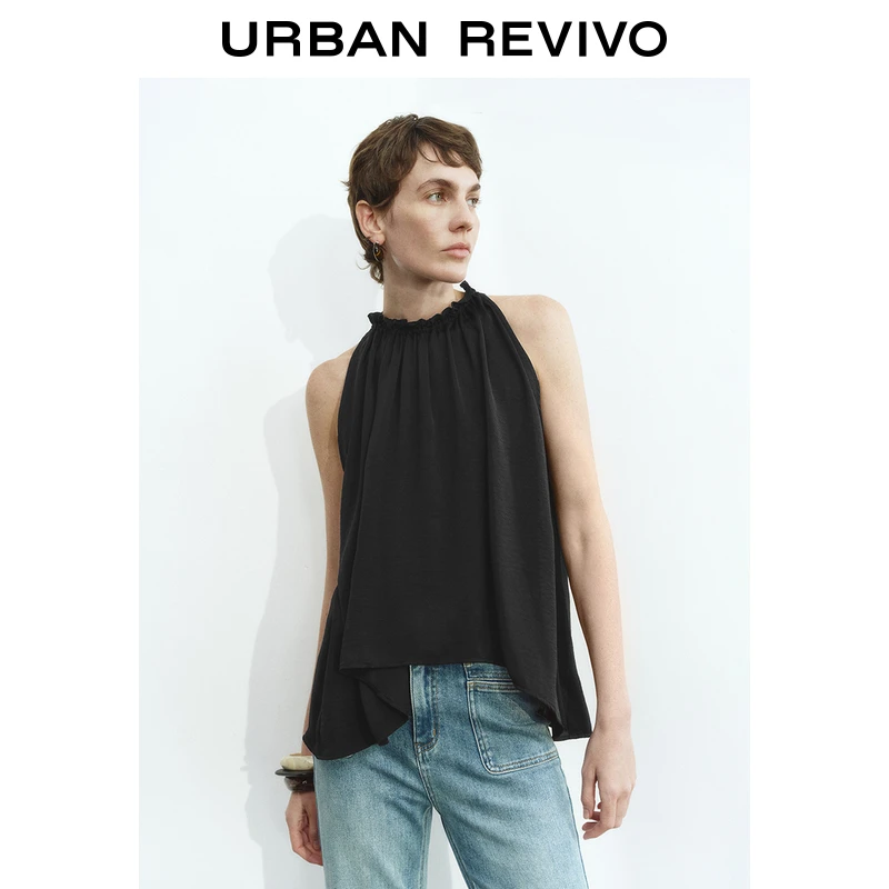 UR2025秋季新款女装木耳边系带超宽松无袖罩衫衬衫UWM250032