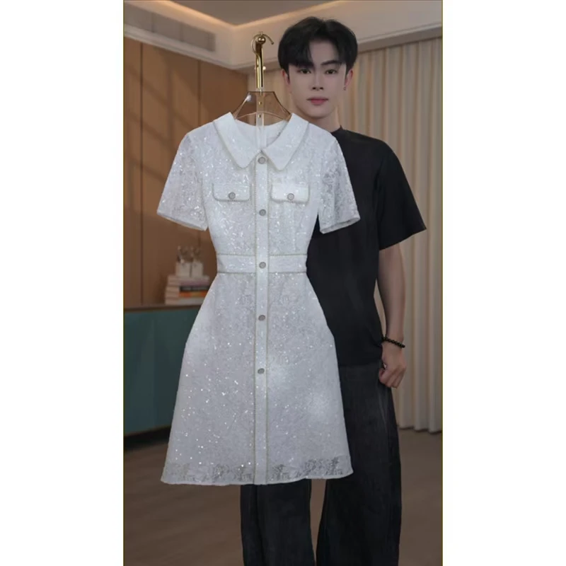 【今天发货】1578品牌女装气质显瘦白色蕾丝连衣裙