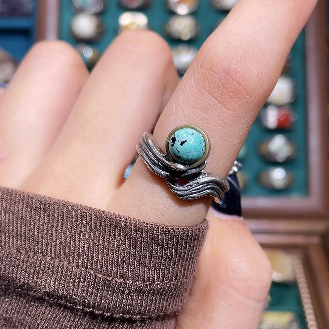 绿松石银S925镶嵌戒指