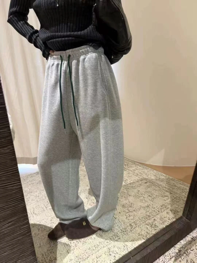 6752#加绒慵懒风宽松休闲直筒束脚两穿卫裤