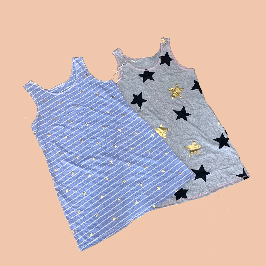 日单蓝灰两色条纹小星星亲子成人睡裙
