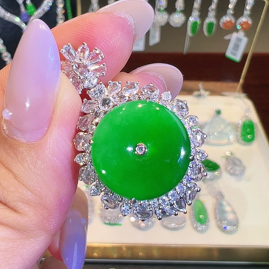 吊坠(不含链)18K金镶嵌翡翠