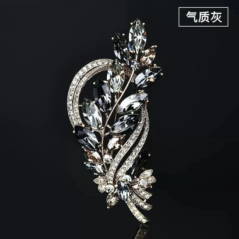 时尚潮流百搭灰色叶片胸针xz179