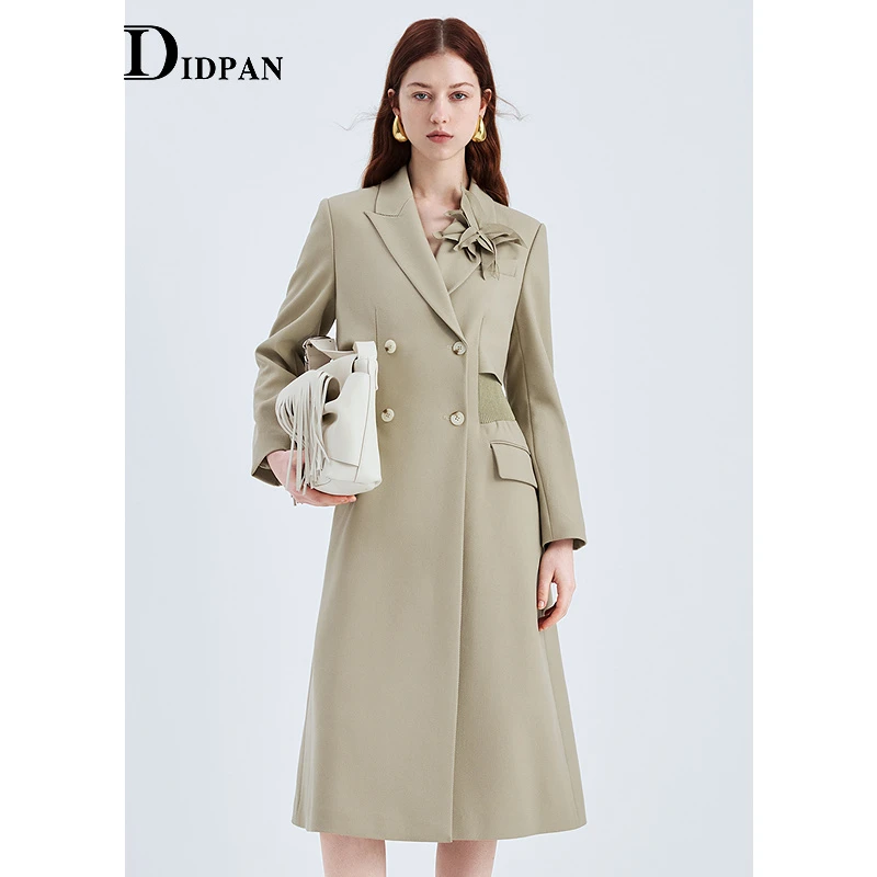 IDPAN显瘦气质时尚春季收腰通勤双排扣秋季长外套D3F1W61020