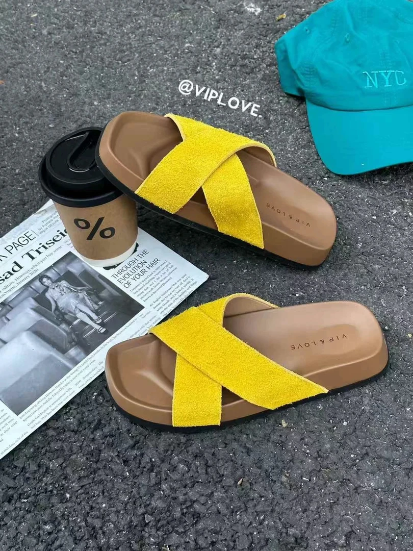 SUSU【交叉凉鞋】夏季新款交叉厚底方头拖鞋 6319-13 总仓