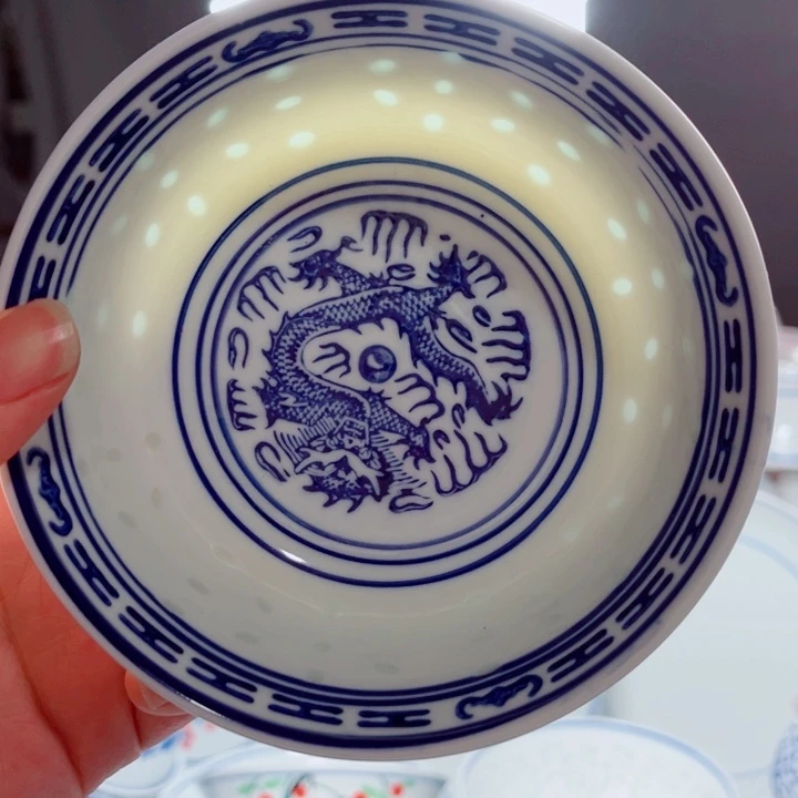 青花玲珑5寸饭碗龙纹