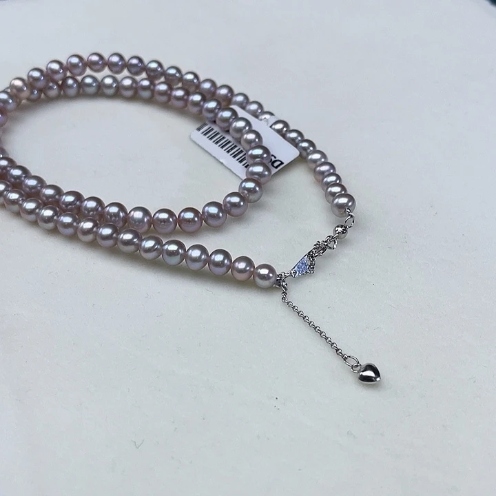 颈饰银S925镶嵌淡水珍珠卡5➕高品极光高级灰紫色