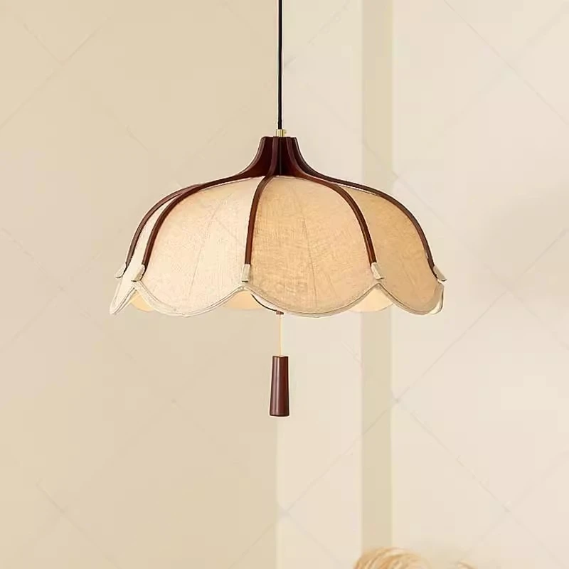 中古复古实木布艺吊灯日式侘寂风主卧室灯设计师吧台茶室餐厅吊灯
