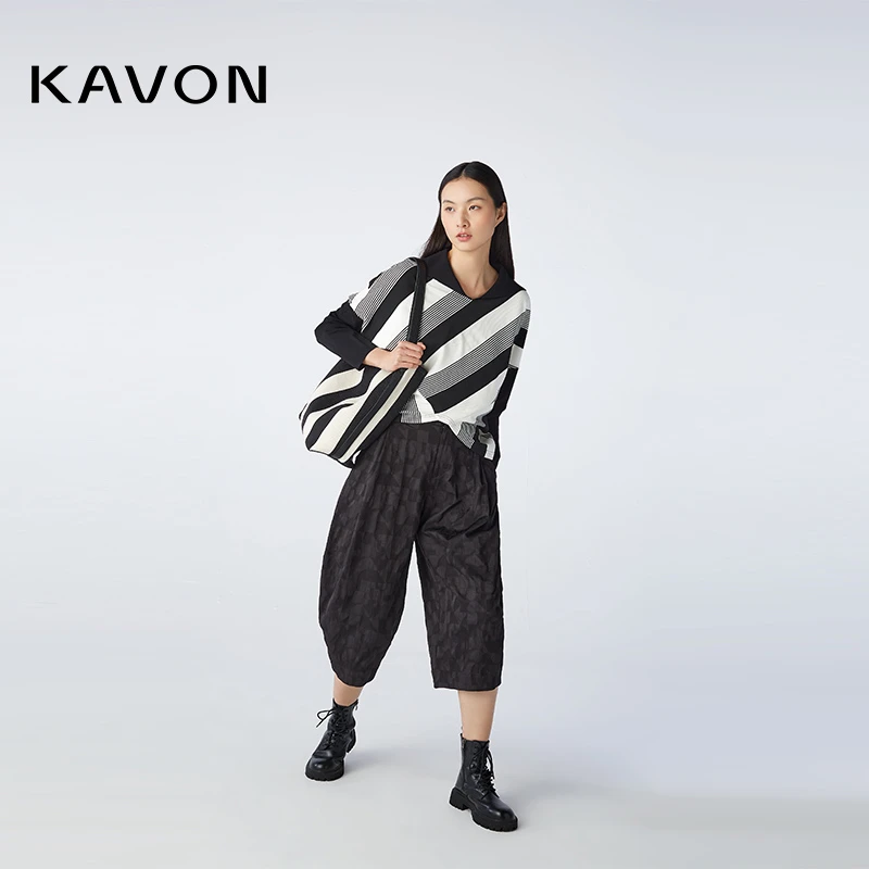 【妍妍专属】时尚气质中国风黑白条纹不规则长袖针织衫KN3Z102OE