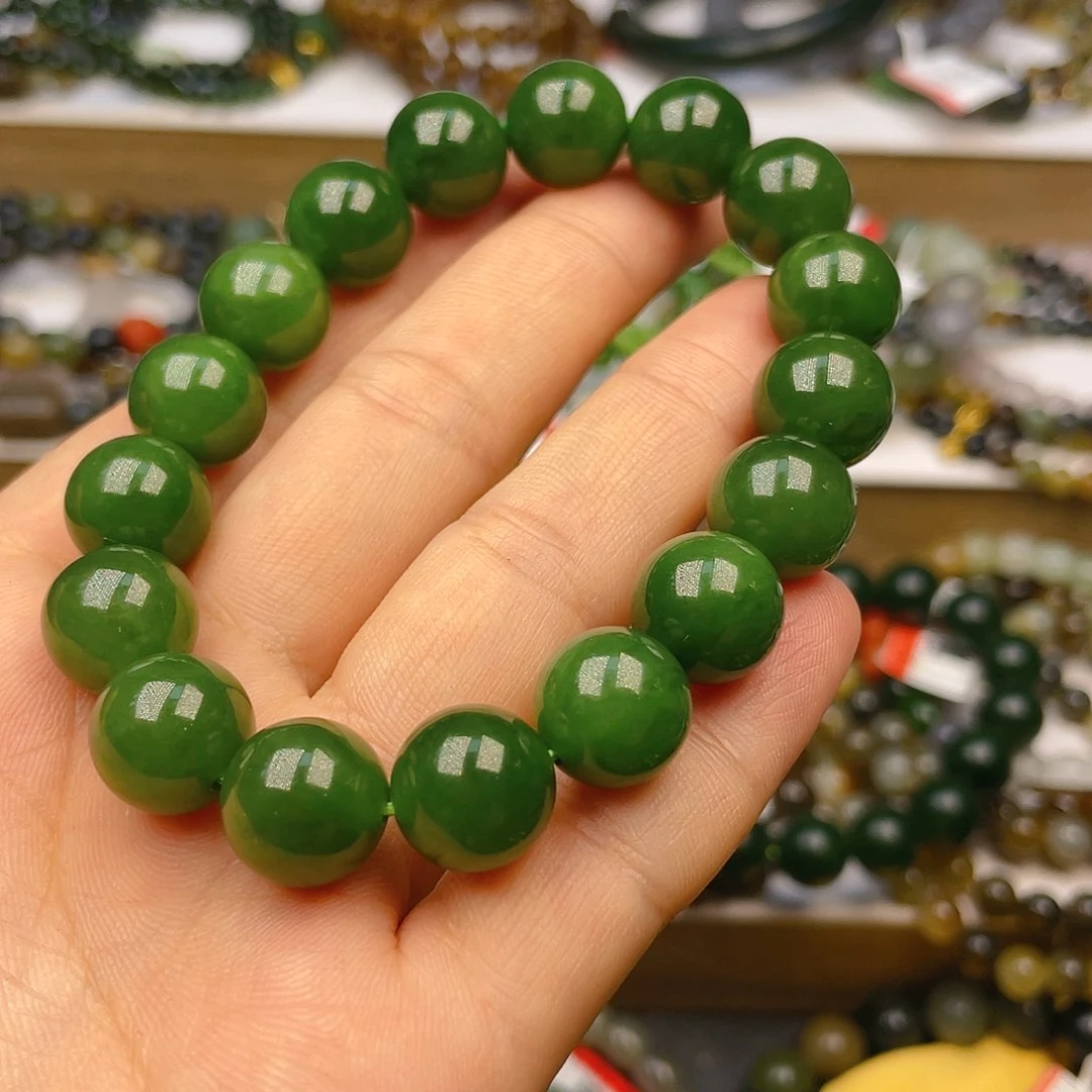 和田玉俄碧手串卡12未镶嵌