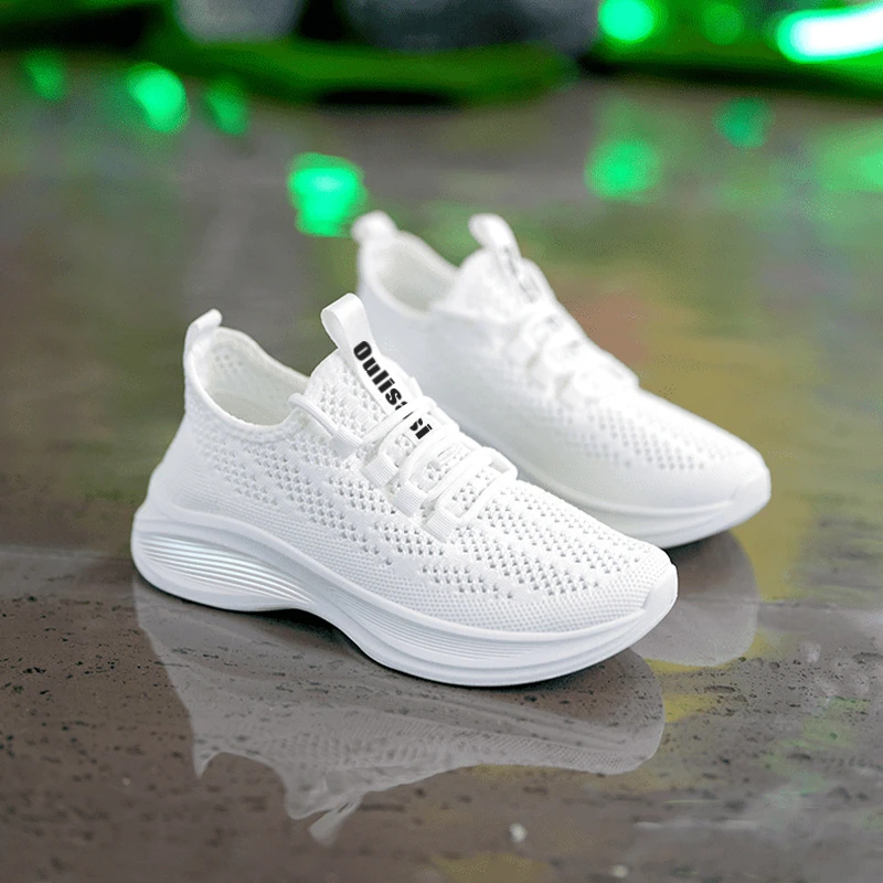 [新人福利]2025春夏新款妈妈鞋轻便透气飞织女鞋平底网面小白鞋