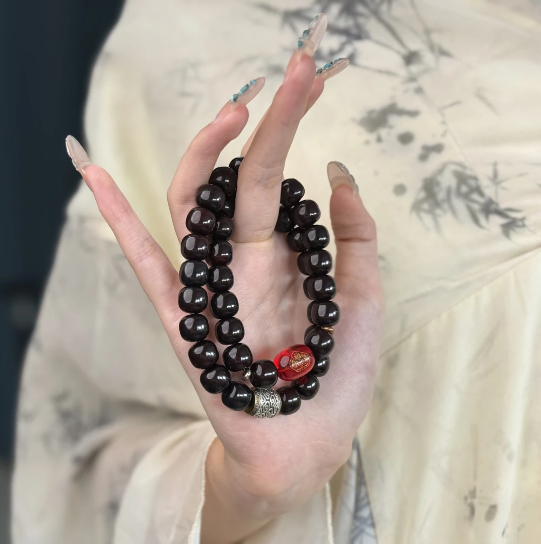 【赠盘完袋+备珠】祥云桶珠(十二生肖)溏心老料玉化菩提双圈手