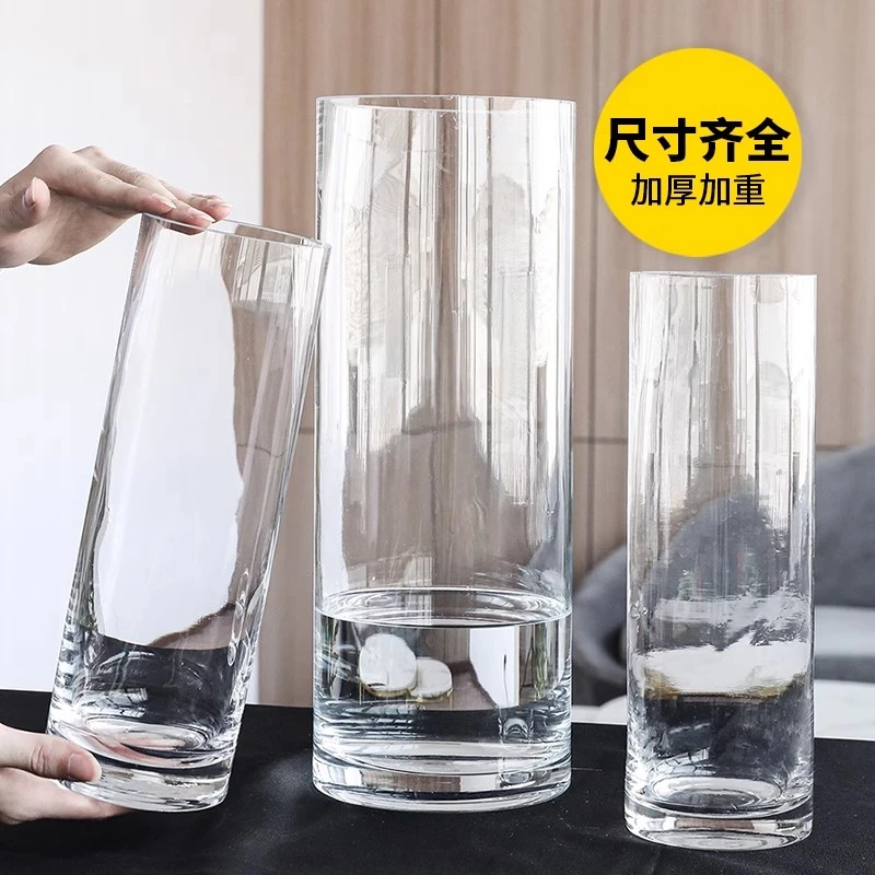 玻璃花瓶透明插花水养龟背竹水培富贵竹直筒客厅摆件ins风高级感