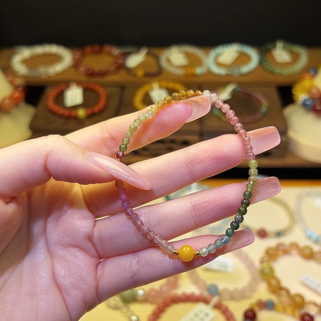 手串银S925镀金镶嵌水晶碧玺1342