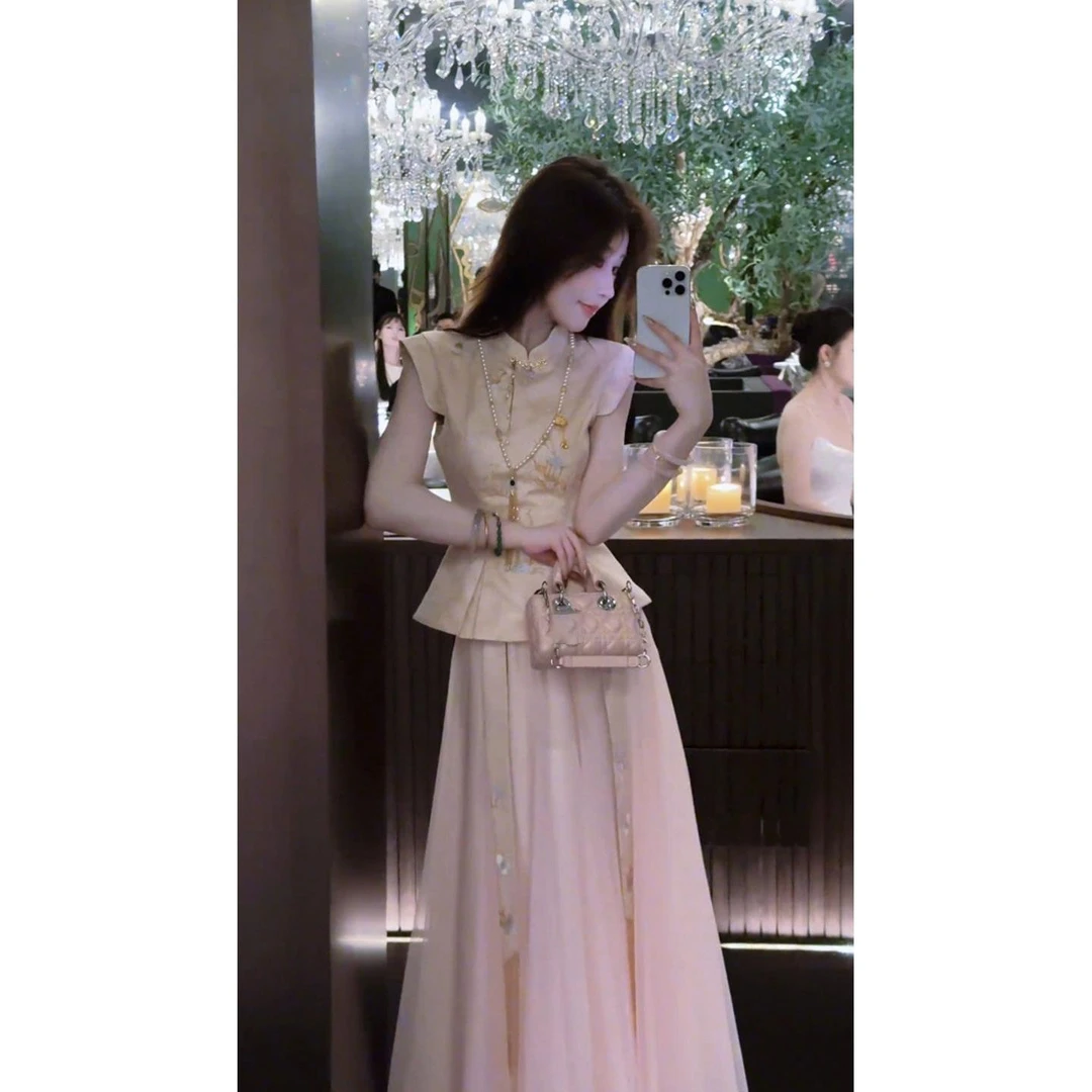 《天上宫阕》国风华袍 定位刺绣纱裙套装 新中式收腰衬衫上衣半身裙