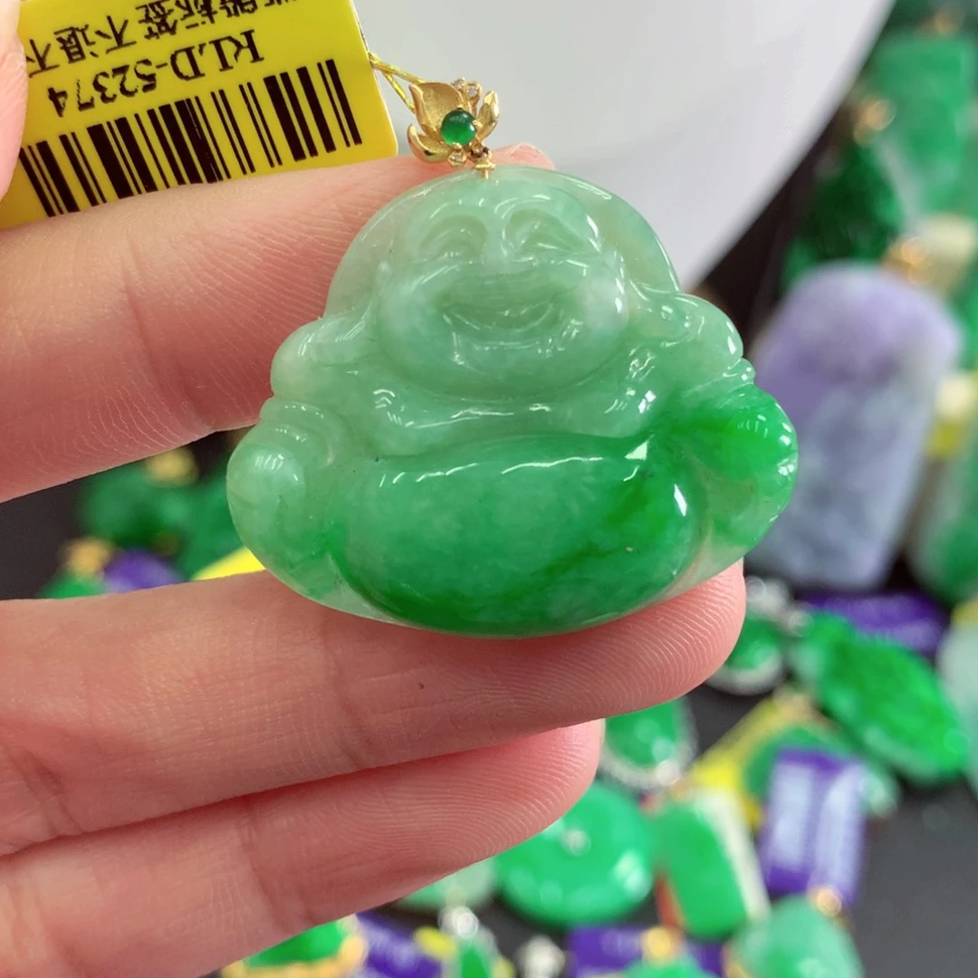 翡翠18K金镶嵌吊坠(不含链)