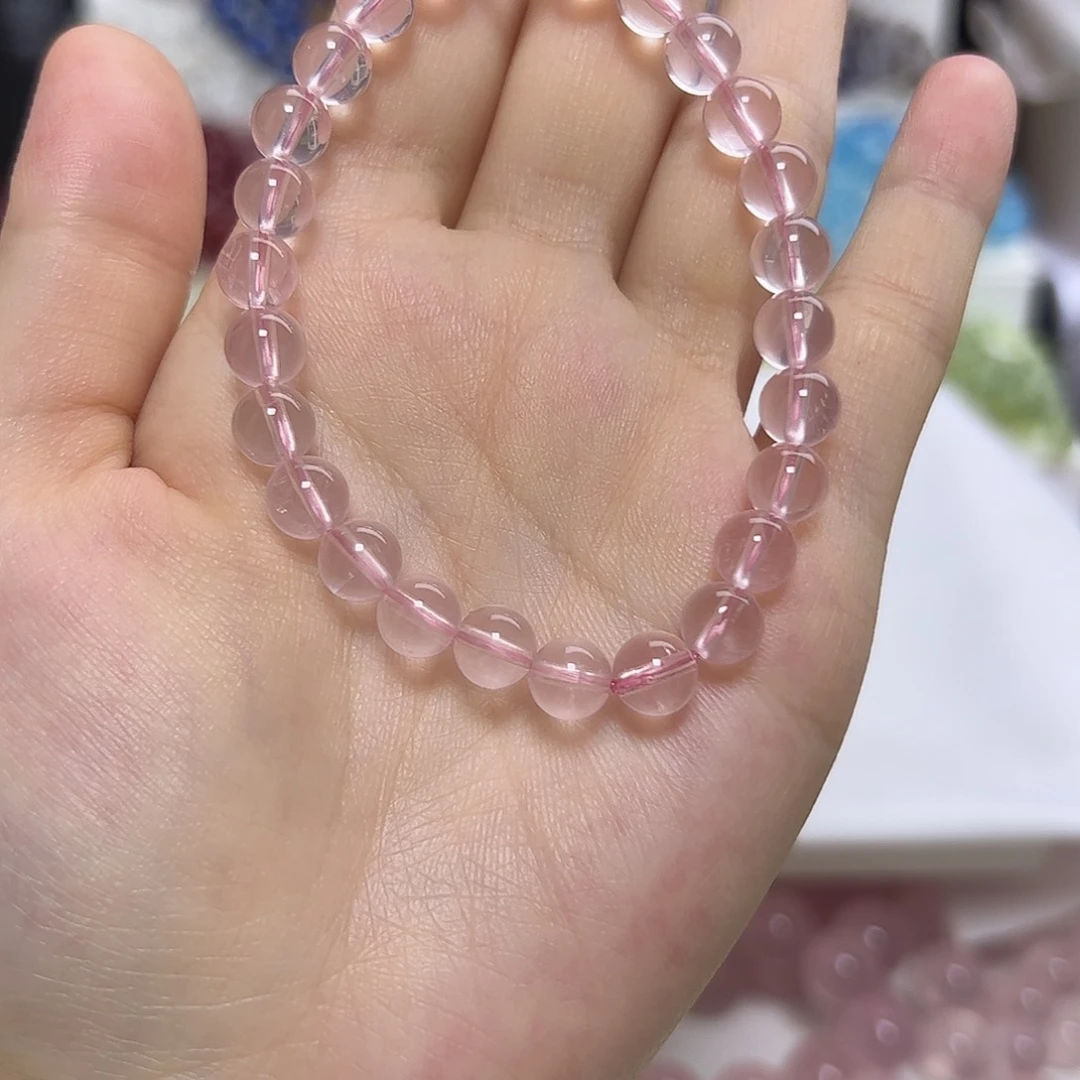 发晶手串未镶嵌青*雪水透马粉7咪