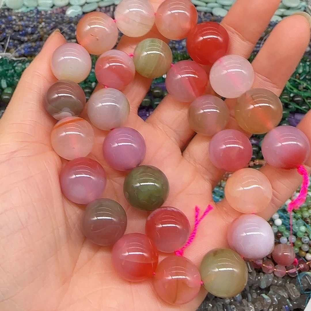 玛瑙/玉髓合金珠宝半成品盐源玛瑙14mm一条