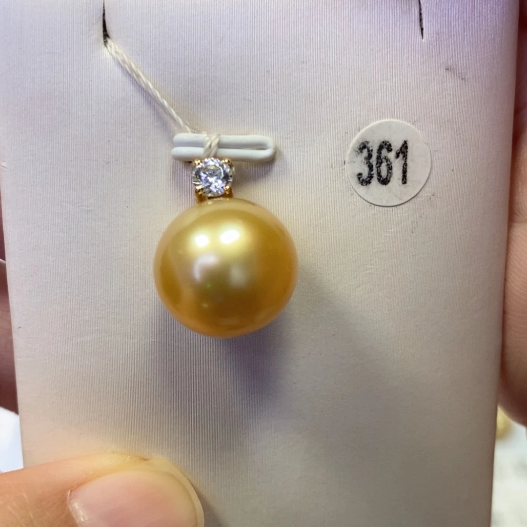 海水珍珠吊坠(不含链)18K金镶嵌浓金正圆强光13-14mm